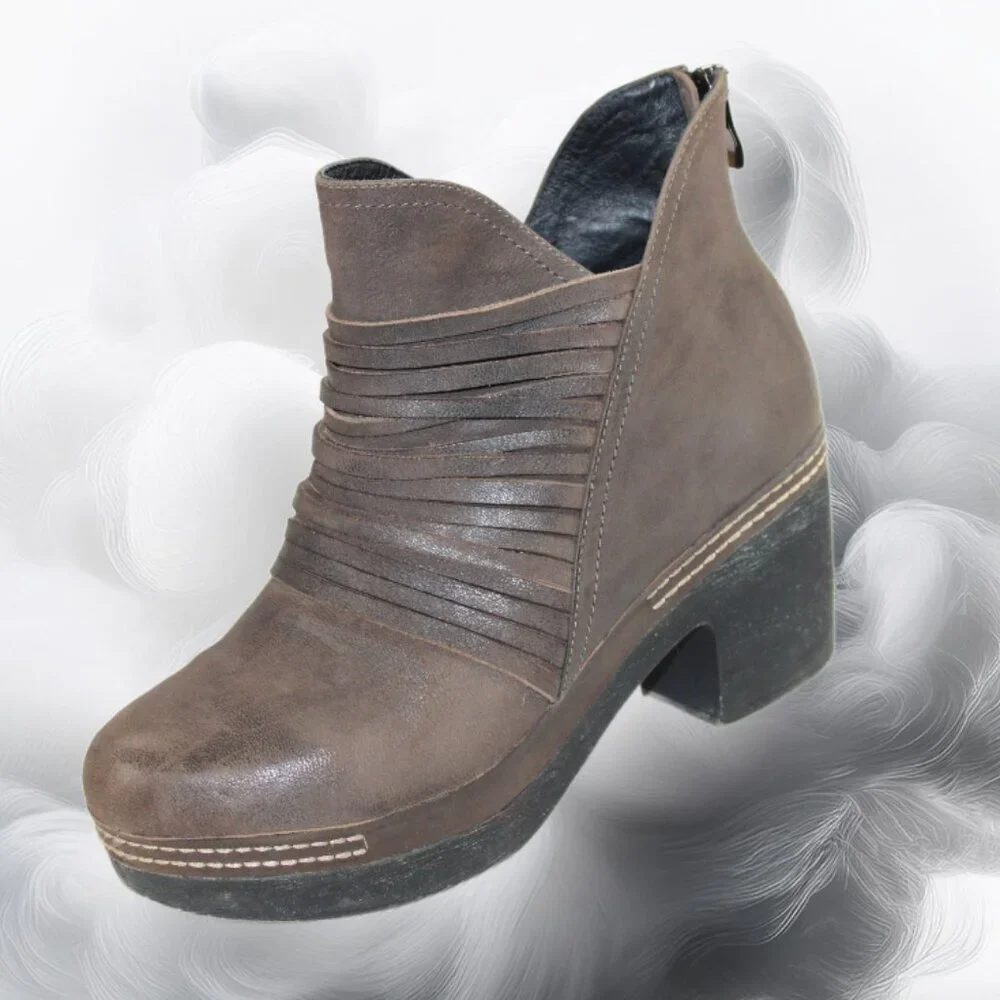 Antelope 934 Ebba Khaki Layered Over Strap Oiled Leather Bootie, Size 39